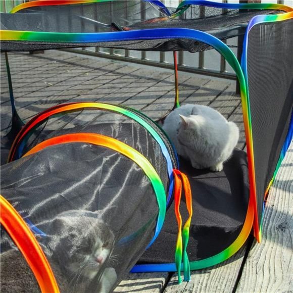 Outdoor Rainbow Cat Enclosures, Portable Cat Tent, Circle Cat Tunnel - Picture 6 of 6
